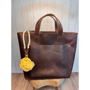 Crochet Bag Charm Crochet Pearl Yellow Rose Charm Pearl Wristlet Yellow Flower